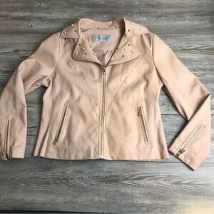 Marc New York Moto Jacket Blush Pink pearl studded Women's size petite large PL